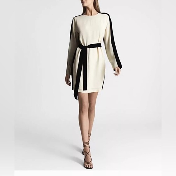 Reiss Black and Cream Belted Dress - Picture 1 of 5